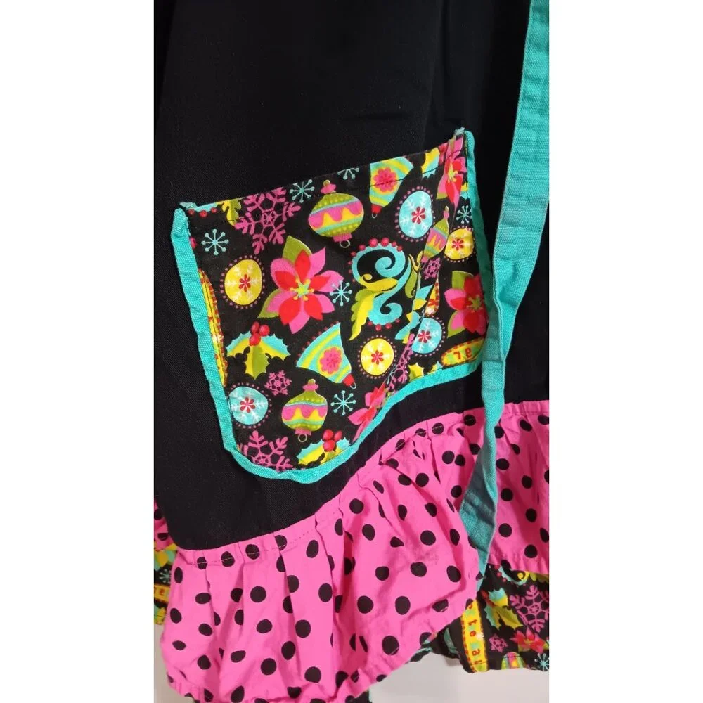 Cooking Baking Retro Ruffle One Size Glam Kitchen Black Polka Dot Floral Apron